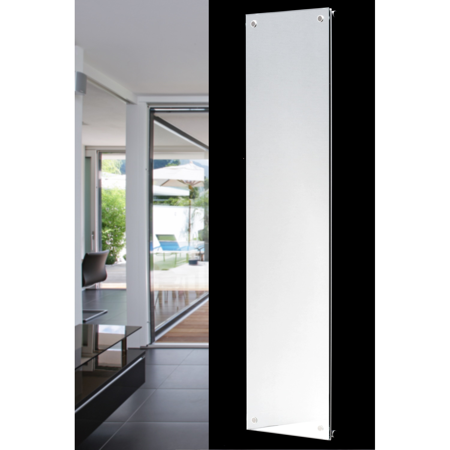 XIMAX Paneelheizkörper, Raumheizkörper P1/G Duplex mit Mittenanschluss, Glas mit Spiegel